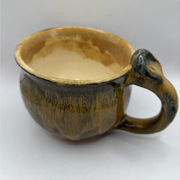Ceramic Mug drip glaze Handcrafted with unique thumb Handle - Picture 1 of 9